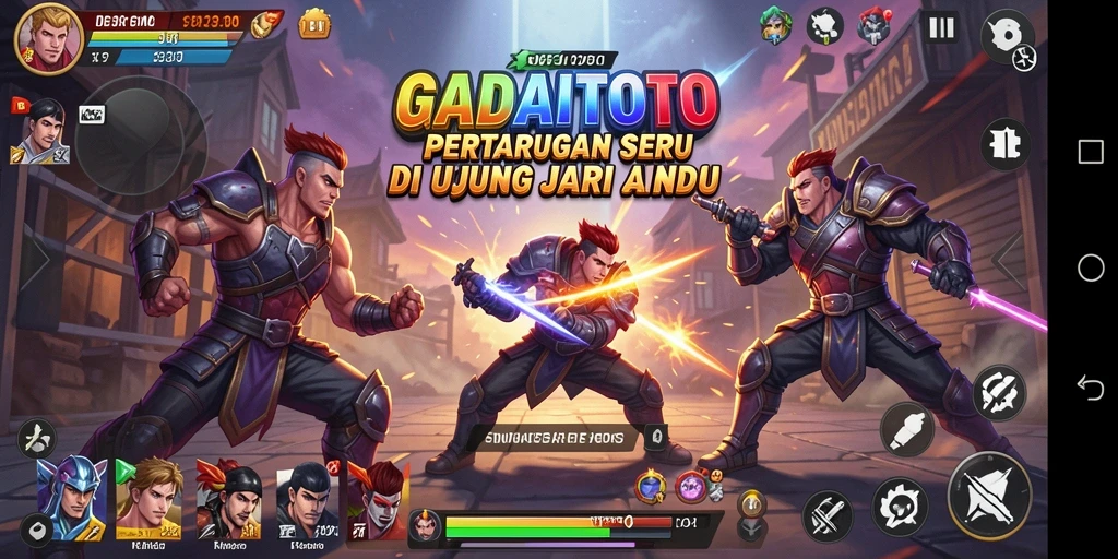Screenshot gameplay GADAITOTO dengan pertarungan intens antara karakter.