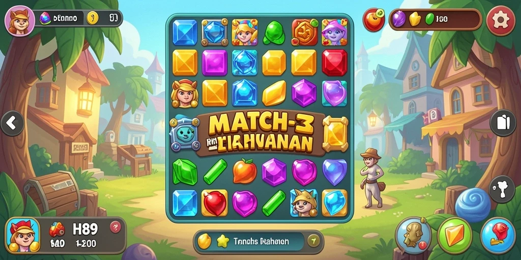 Gambaran gameplay Match-3 yang mengasyikkan di H89.