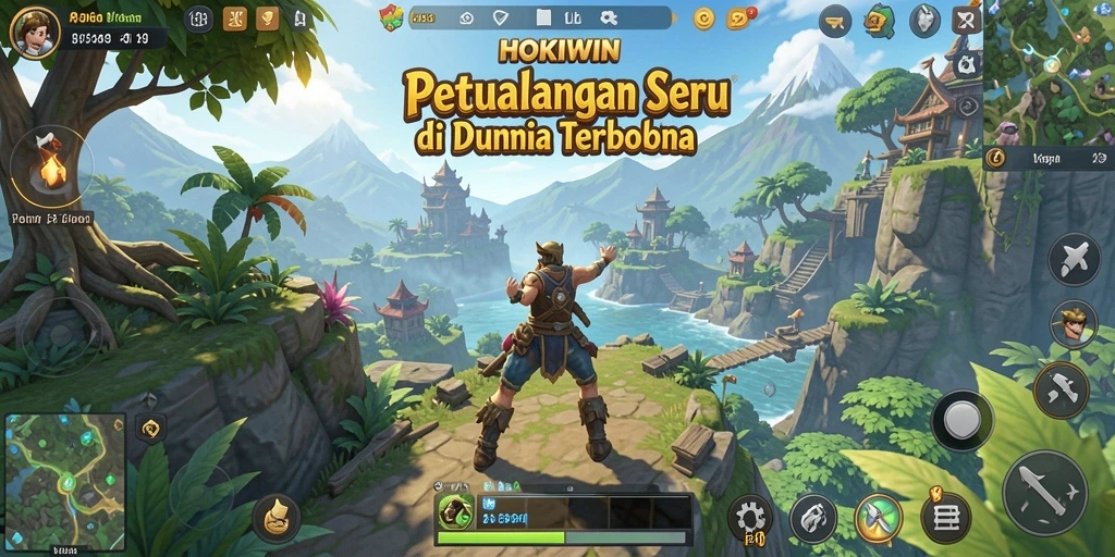 Screenshot menunjukkan aksi petualangan seru di dunia terbuka HOKIWIN.