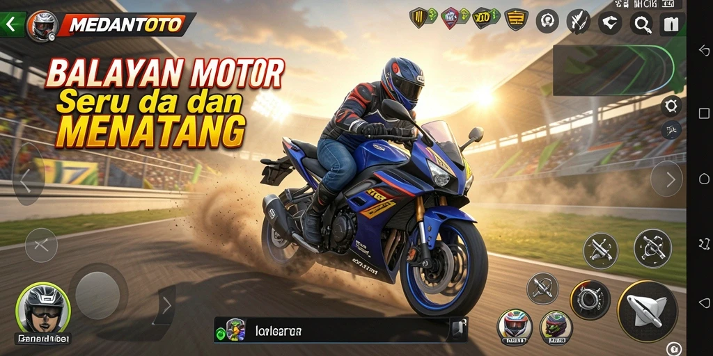 Screenshot gameplay menunjukkan aksi balapan motor yang mendebarkan.